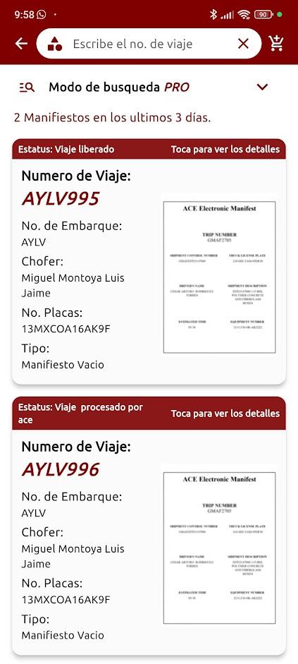 Módulo de fianzas y manifiestos en Censecar