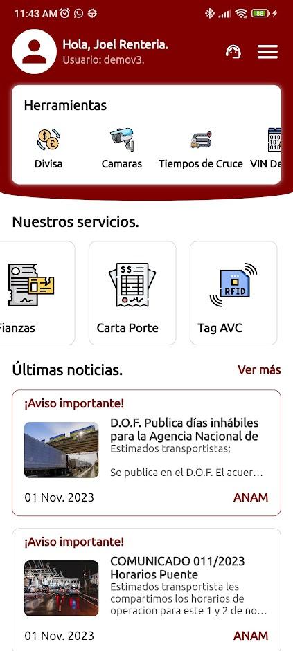 Dashboard principal de Censecar