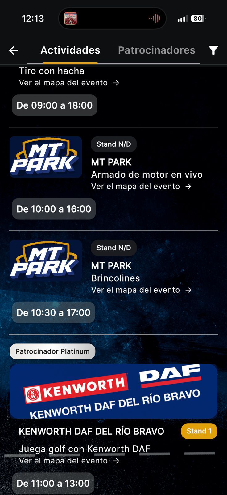 Pantalla de actividades y cronograma